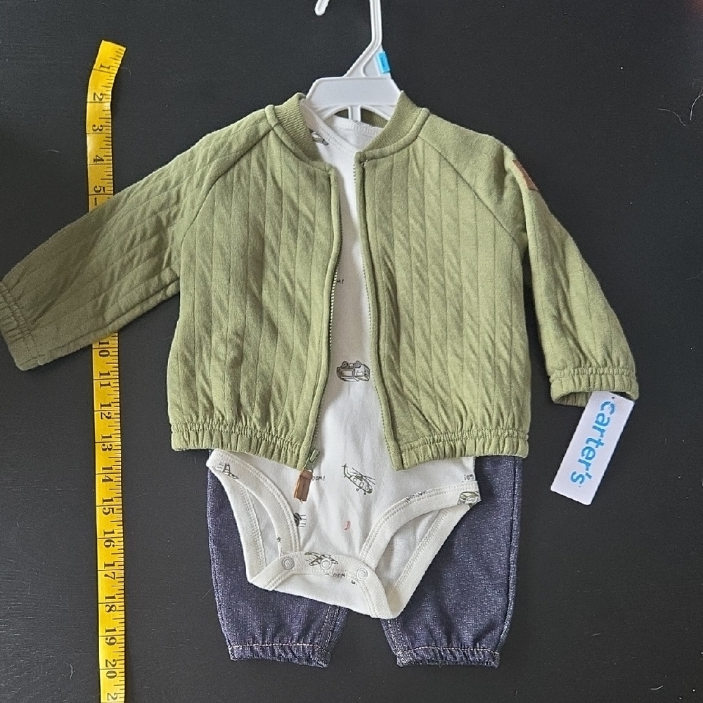 Carter's Olive Green Quilted Jacket and Neutral Bodysuit Set